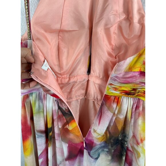 CACHE Chiffon water color ruffle ruched maxi colorful bridesmaid dress sz 6 - Picture 6 of 8